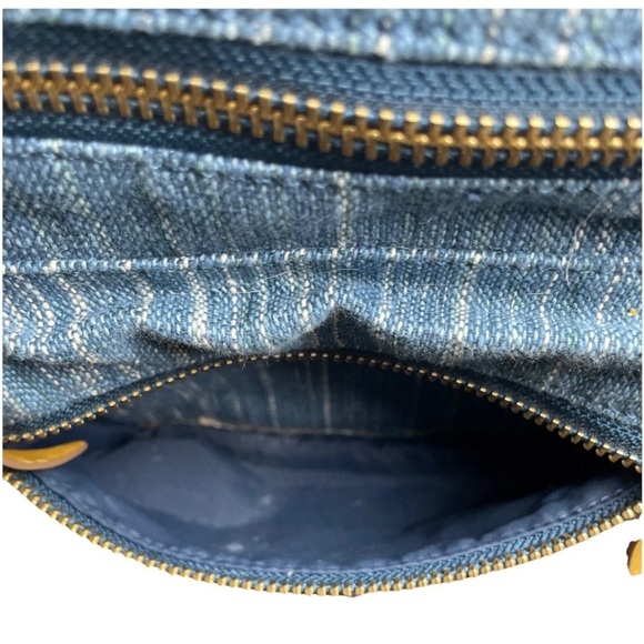 Frye Ivy Blue Denim Mini Backpack Striped Cotton Leather Gold Zipper - Picture 7 of 11